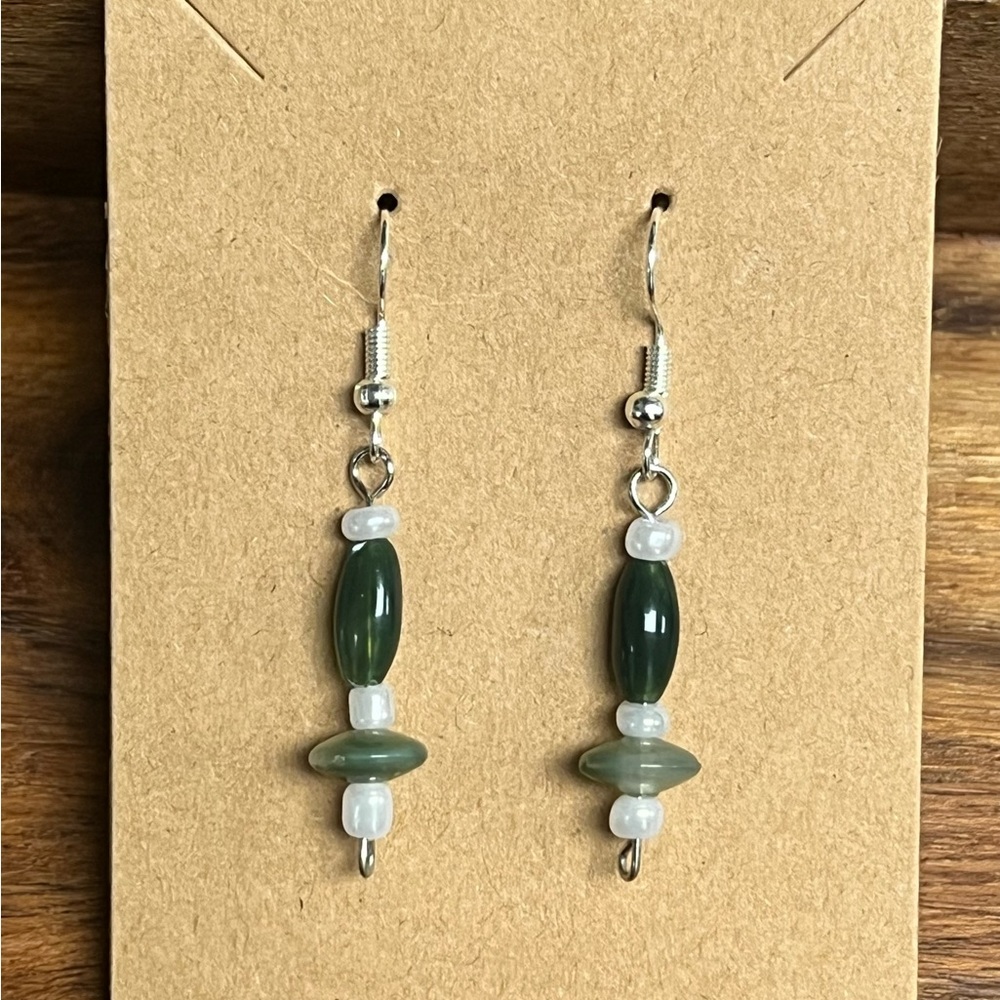 Chic Green and Silver Beaded Earrings